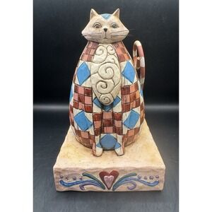 Jim Shore Abigail Patchwork Fat Cat Figurine Heartwood Creek 2003 Enesco 6" Tall